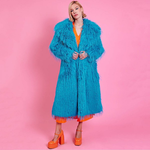 Шуба Jayley бірюзова "Монгольське хутро"